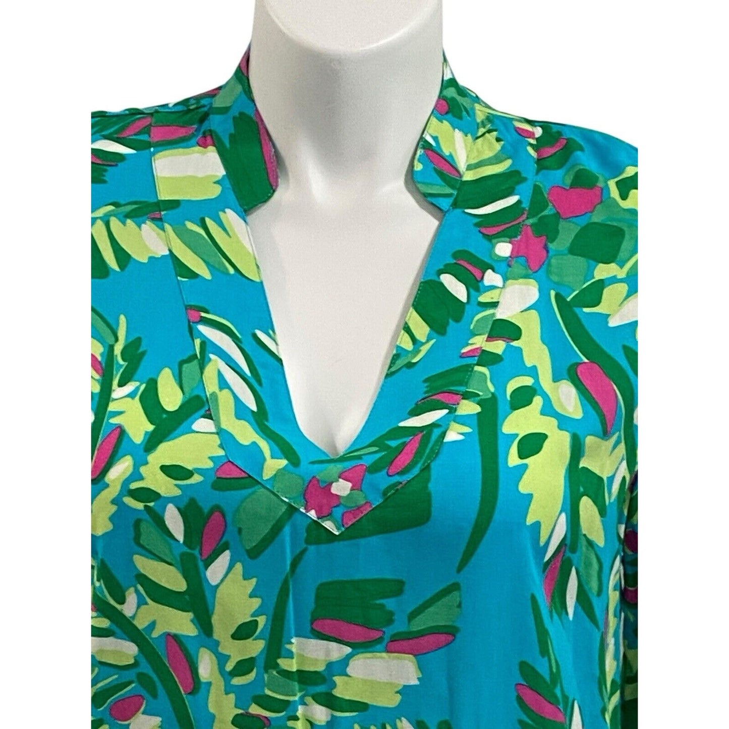 Escapada Living Tory Large Tunic Cover Up Top Aqua Blue Green Palm Tree NWT