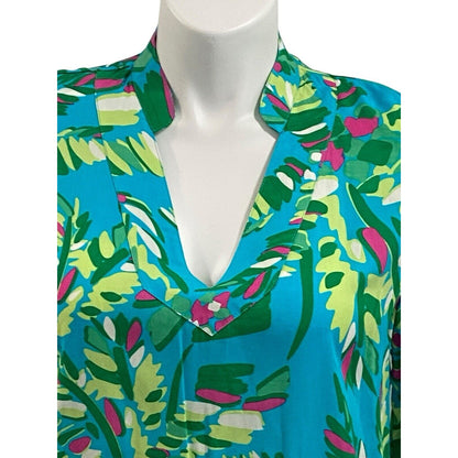 Escapada Living Tory Large Tunic Cover Up Top Aqua Blue Green Palm Tree NWT