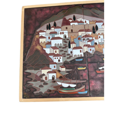 Angelos Tsakirakis Style Greek Framed Wall Art Tile Plaque Terracotta MCM Signed