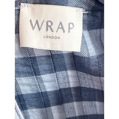 Wrap London Womens Blouse Top Size 14 Blue Check Pleated Tunic Balloon Sleeve