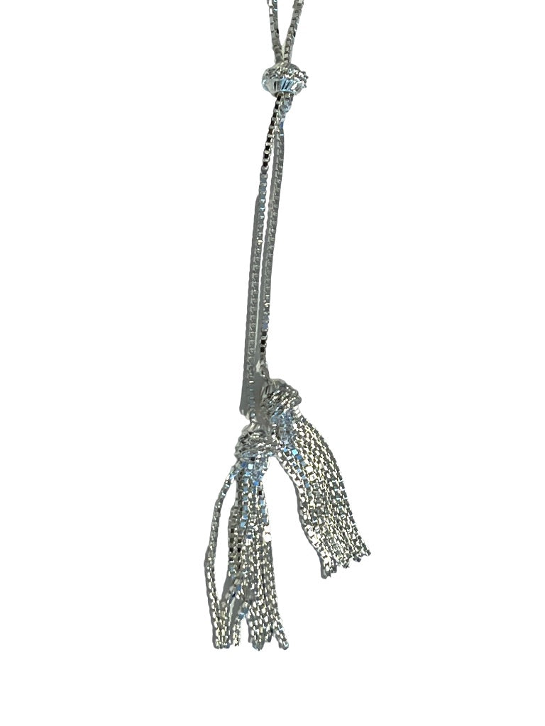 Sterling Silver Tassled Lariat Necklace Atasay Kuyumculuk Box Chain Adjustable Made in Turkey