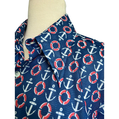 MARLBORO CLASSICS Womens Nautical Shirt Large Rare Vintage Button Down Polyester
