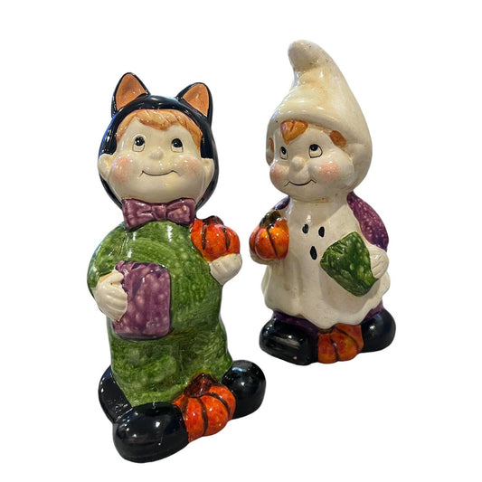 Vintage Halloween Boy Cat Girl Ghost Costume Figurines Glazed Handpainted