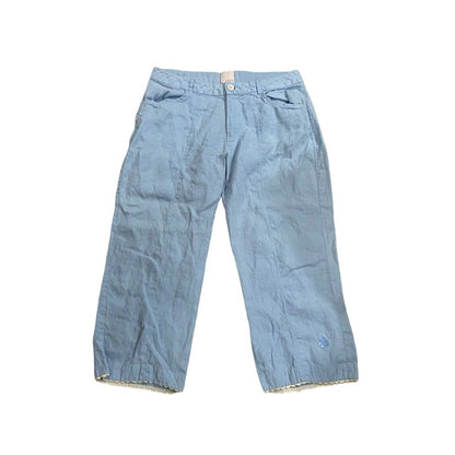 Size 8 (40 FR) Lulu Castagnette Cropped Wide Leg Pants Women Blue Linen