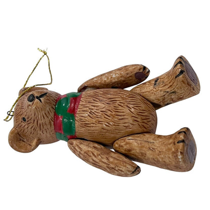 Ceramic Teddy Bear Christmas Ornament Scarf Articulated Jointed Handpainted 4”