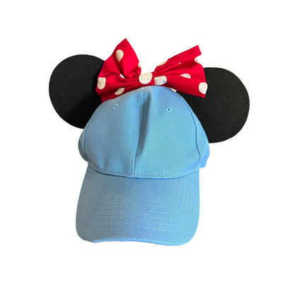 Mouse Ears Blue Baseball Hat Minnie Red Bow One Size Adjustable