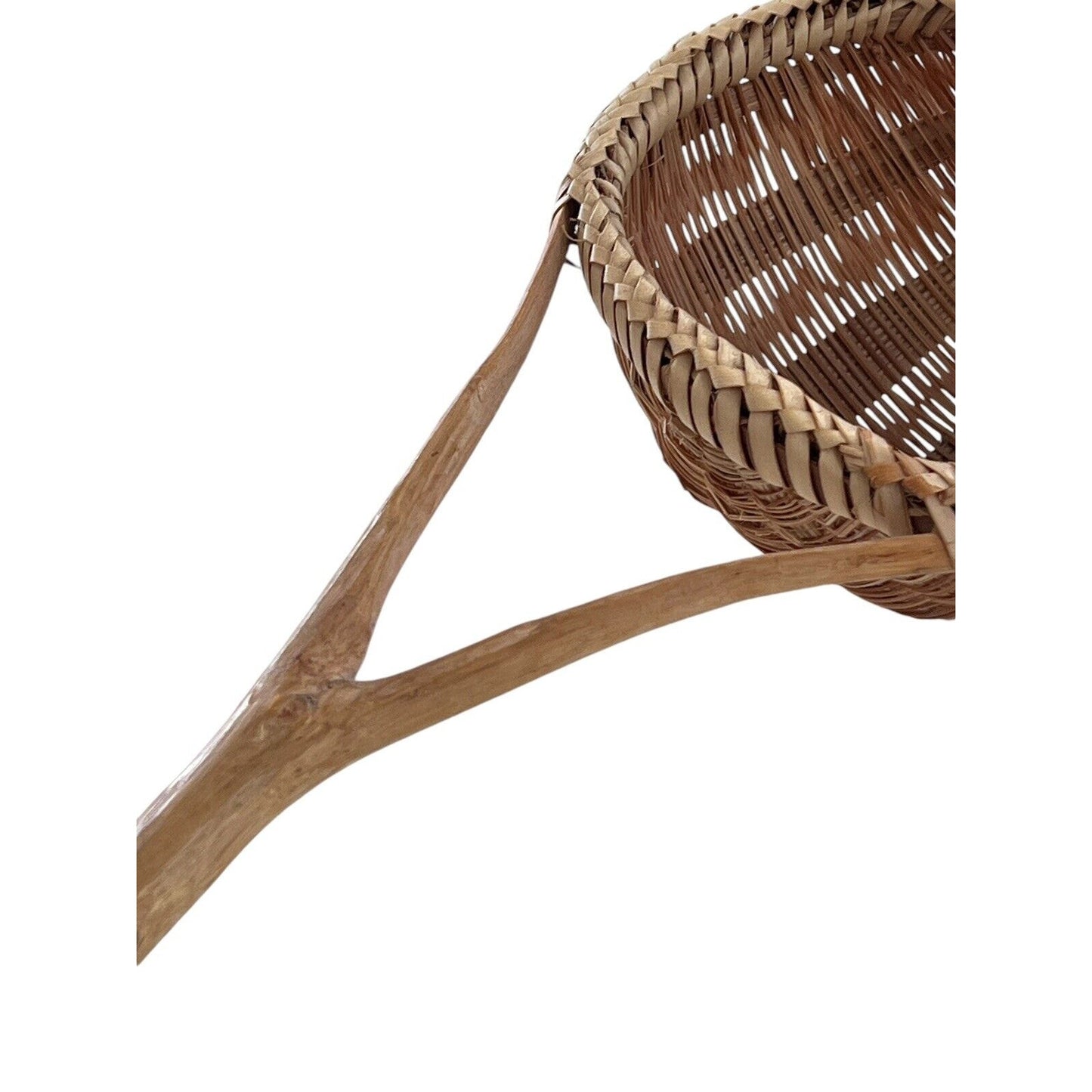 Primitive Rattan Wicker Basket Woven Soup Ladle Strainer Dipper Vintage