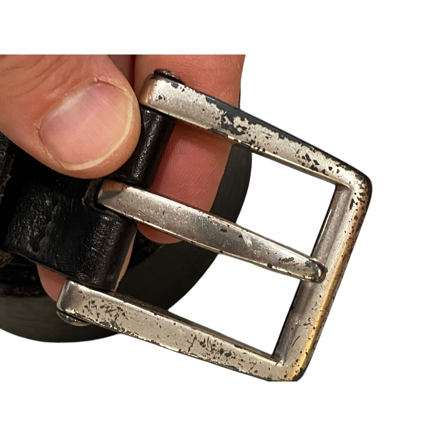 Fossil Black Leather Belt Size 42 Adjustable Wear On Leather And Buckle