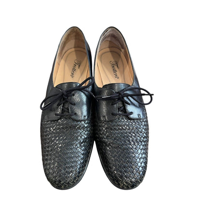 Vintage TROTTERS LILA Woven Leather Black Oxford Shoes Flats 9.5 S (AAA)