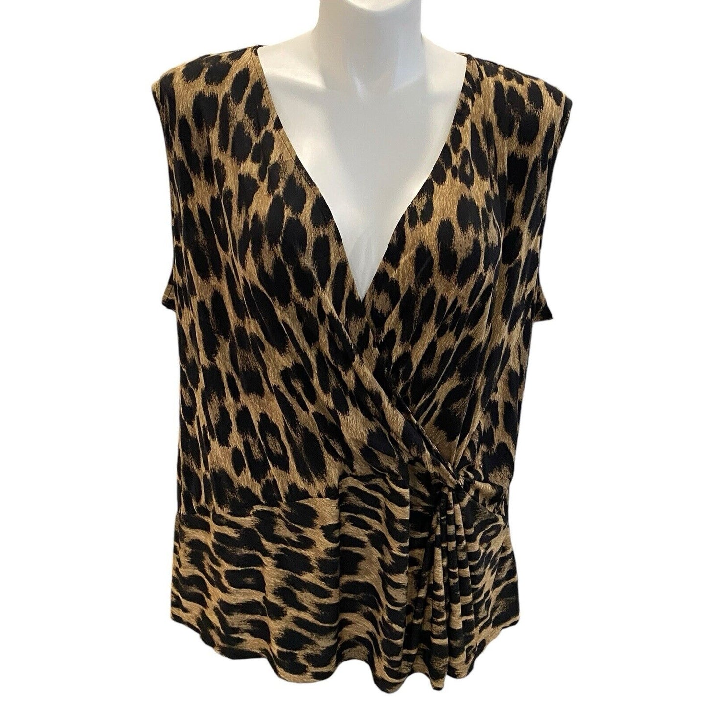 3X Joe Fresh Animal Print Stretch Wrap Fitted Style Sleeveless Blouse Top Shirt