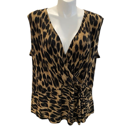 3X Joe Fresh Animal Print Stretch Wrap Fitted Style Sleeveless Blouse Top Shirt