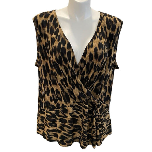 3X Joe Fresh Animal Print Stretch Wrap Fitted Style Sleeveless Blouse Top Shirt