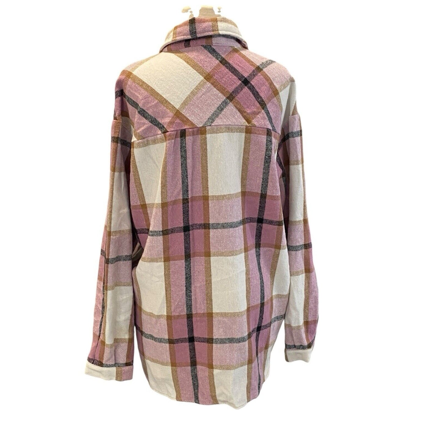 Size Large Jodifl Plaid Flannel Shacket Pink Brown Button Up Shirt Gorpcore