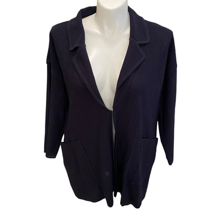 1X Exclusively Misook Cardigan Jacket Women’s Navy Blue Single Hook 3/4 Sleeve