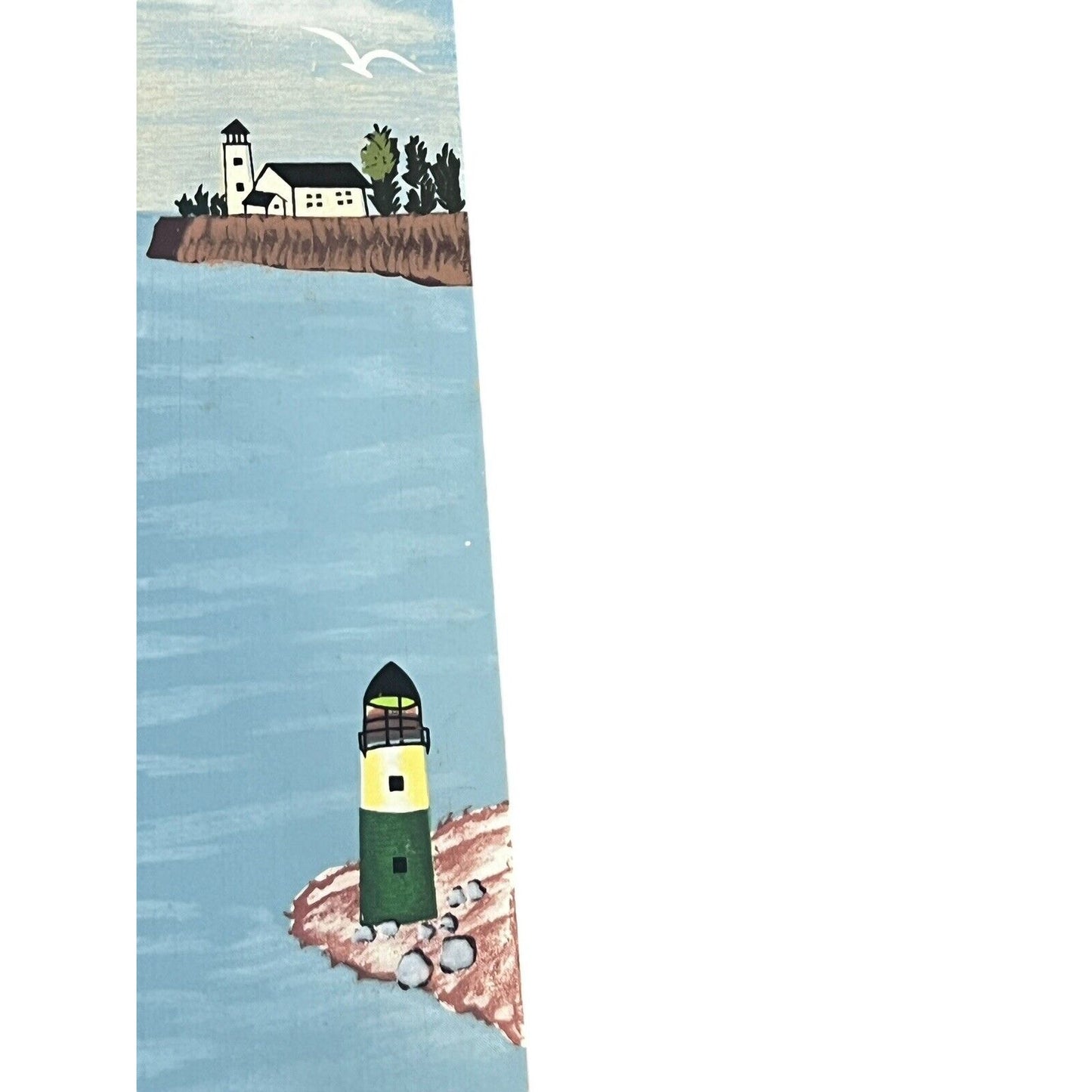 Hand Painted Wall Mirror Light House Wood Blue Handpainted Vintage 14” X 11”