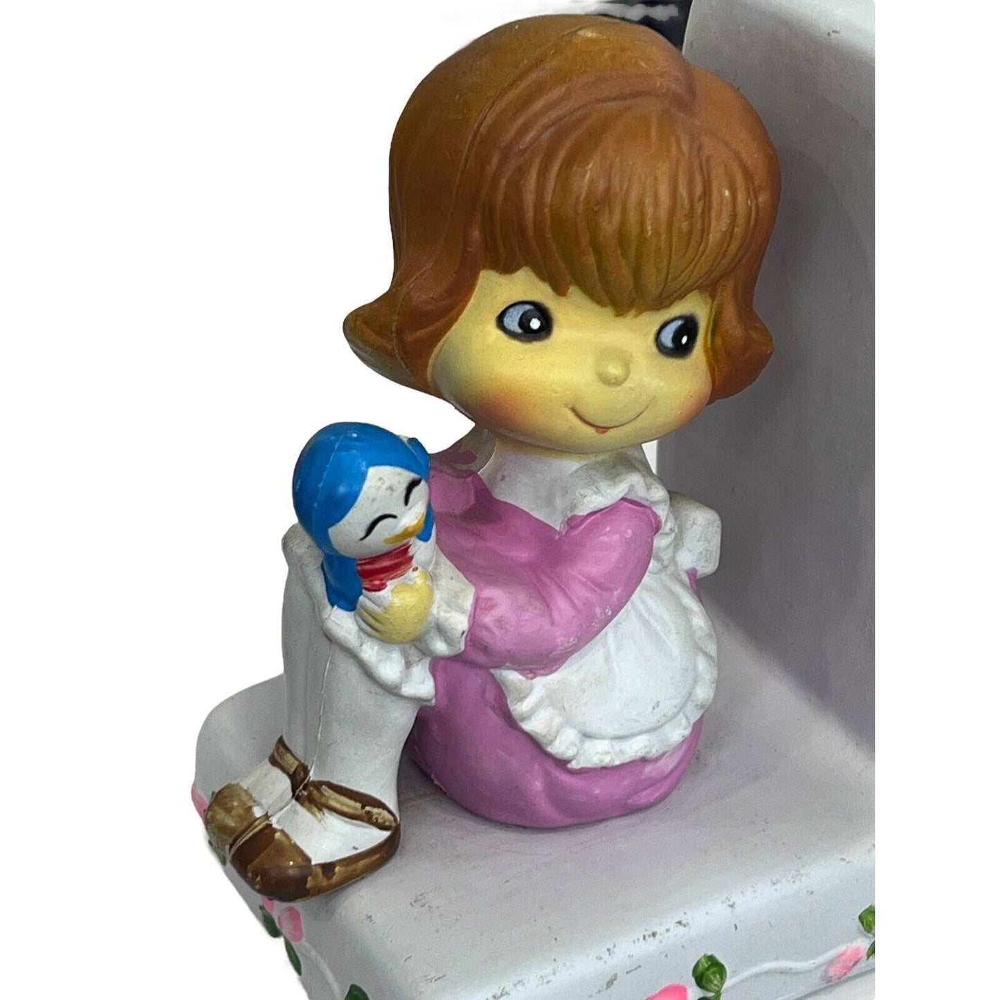 Vtg Kitsch 1970 Girl Bird Plastic Book End Hong Kong ONE SIDE ONLY