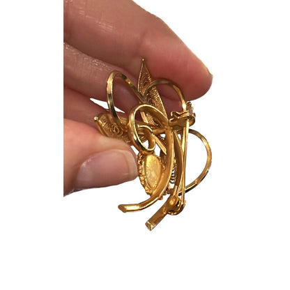 Vintage Nephrite Jade Cabochons Brooch Pin Gold Tone Filigree Leaves Beautiful