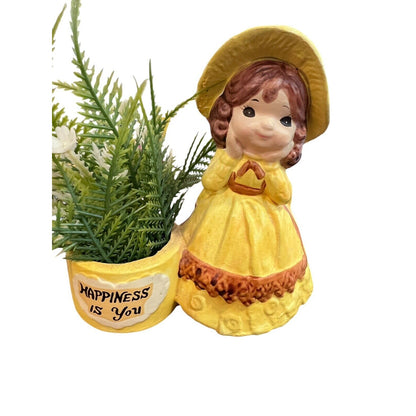 Vintage De Bec Japan Happiness Is You Small Planter Candle Holder Yellow