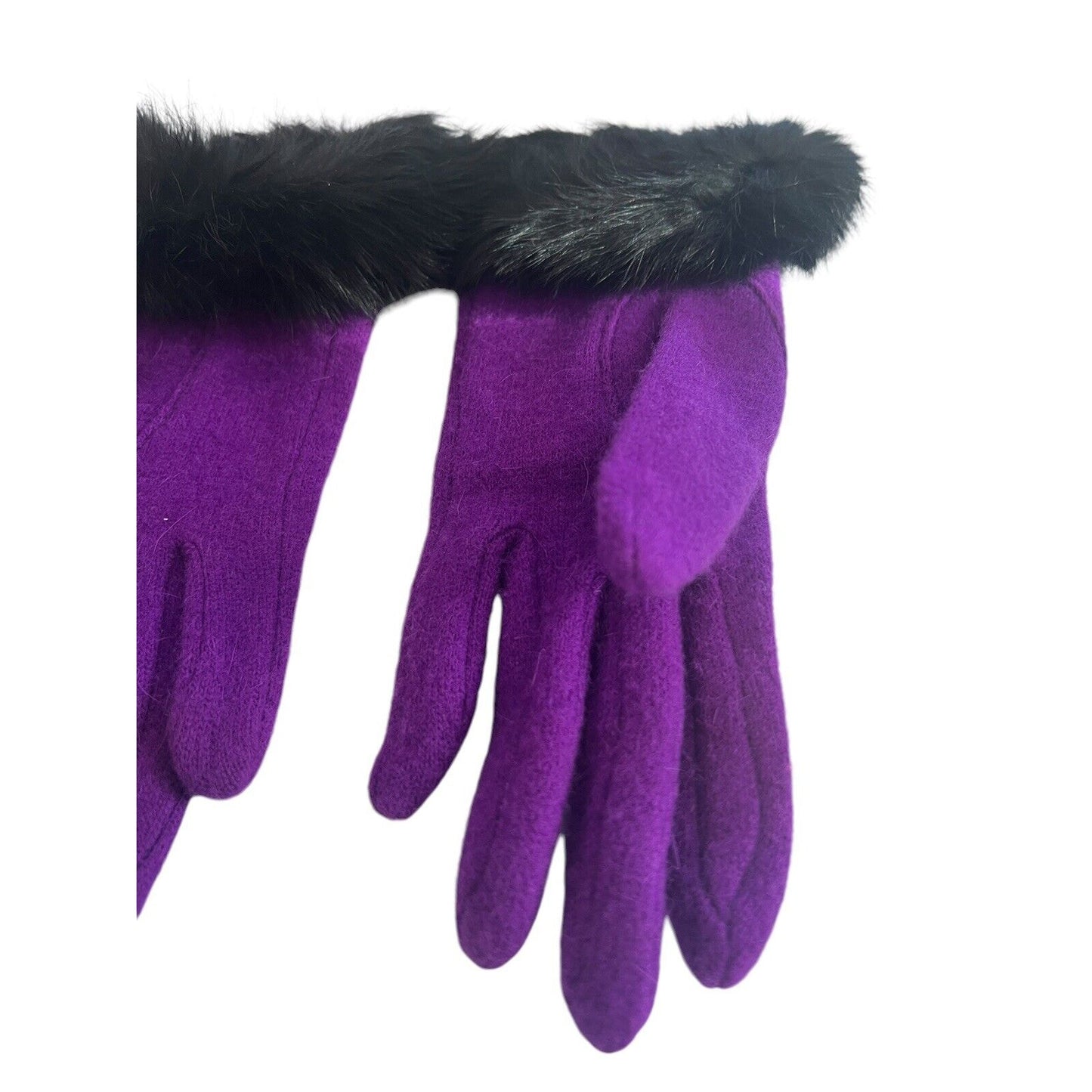 Women's Lamb's Wool Angora Rabbit Fur Cuff Gloves Violet Vintage M/L Purple