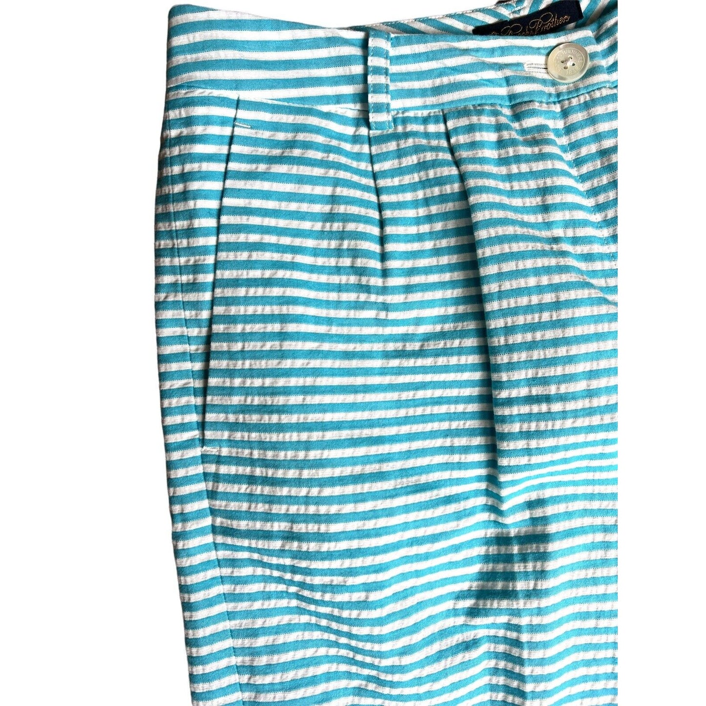 6 Brooks Brothers Womens Turquoise White Horizontal Striped Seersucker Shorts