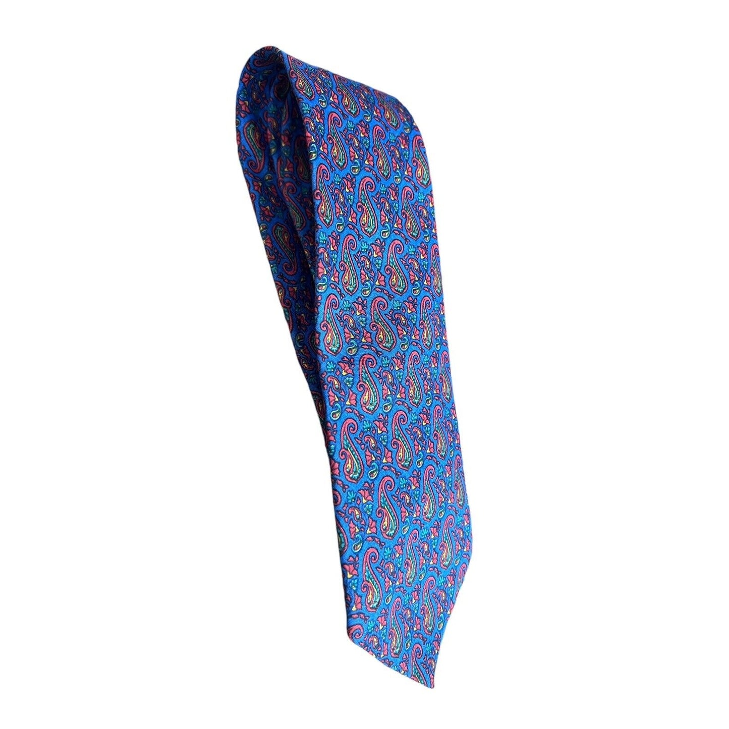 Michelsons Of London Men’s Silk Burgundy Tie Blue Paisley Bright Flowers 55x2.75