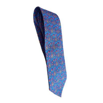 Michelsons Of London Men’s Silk Burgundy Tie Blue Paisley Bright Flowers 55x2.75