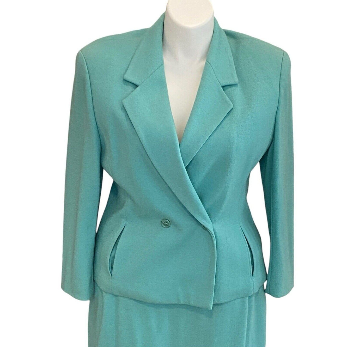 Bleyle Virgin Felted Wool Suit Set Blazer Turquoise Classic Size 18 Skirt 14 Top