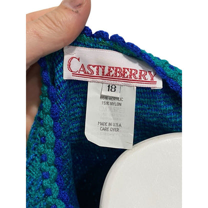 Vintage Castleberry Blue Green Plaid Boucle Tweed Blazer Jacket Size 18