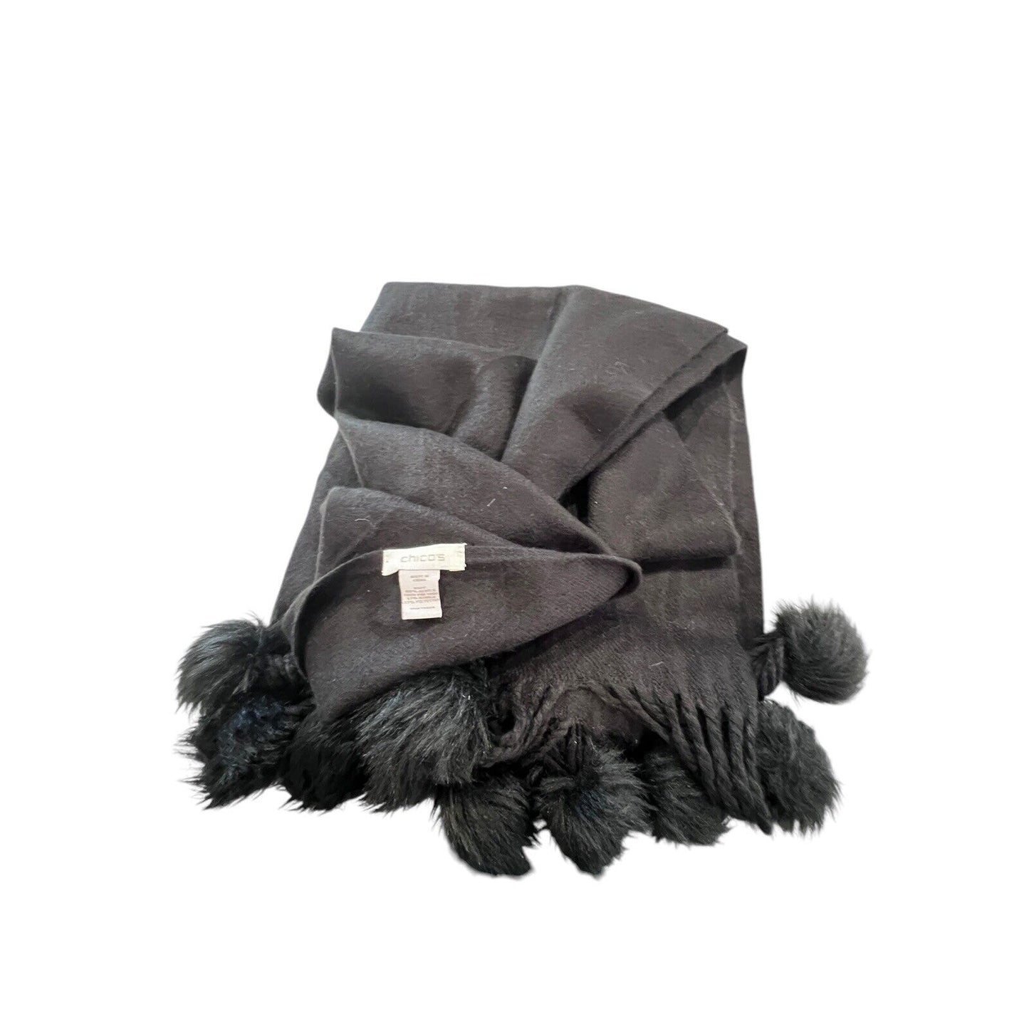 Chico Black Scarf Soft Pompoms Acrylic Large 24” Wide 72” Long