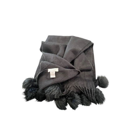 Chico Black Scarf Soft Pompoms Acrylic Large 24” Wide 72” Long