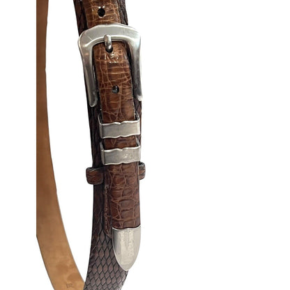 Size 38 Vintage Tulliani Mens Buckle Belt 1" Italian Calfskin 3127 Brown Texture