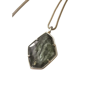 Kendra Scott Kalani Gold Pendant Necklace Adjustable Sage Mica 32” At Longest