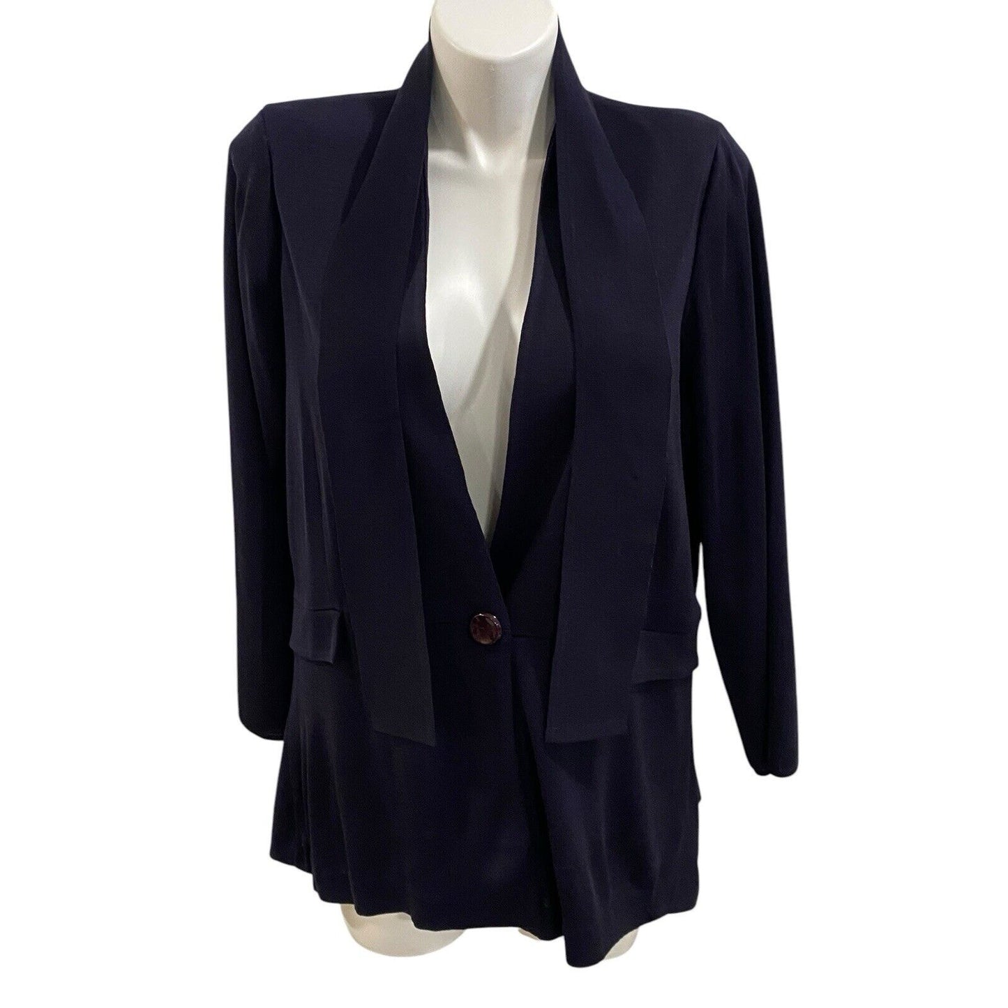 Exclusively Misook Blue Solid Belted Sweater Cardigan Textured Navy Pockets