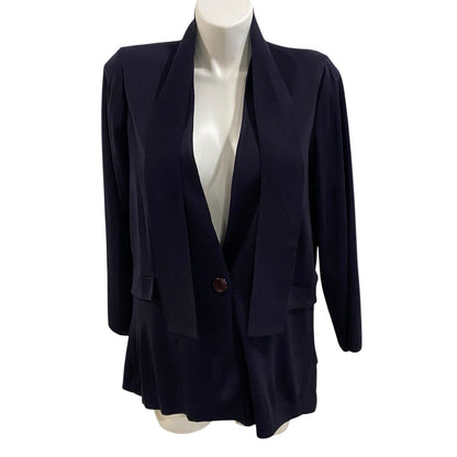 Exclusively Misook Blue Solid Belted Sweater Cardigan Textured Navy Pockets