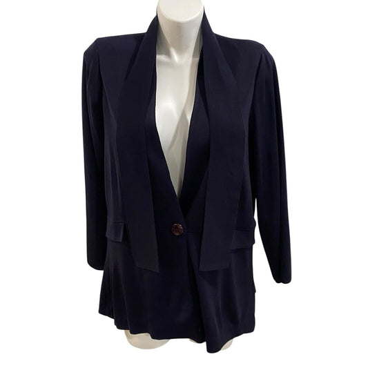 Exclusively Misook Blue Solid Belted Sweater Cardigan Textured Navy Pockets