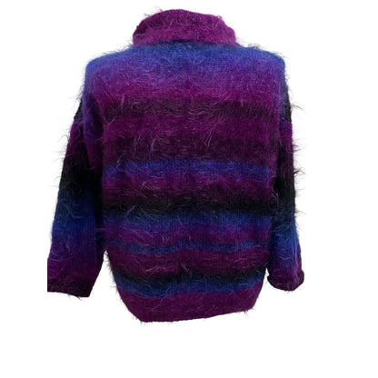 Vintage Handknit Mohair Wool Heather Designs Scotland Purple Blue Sweater Jacket