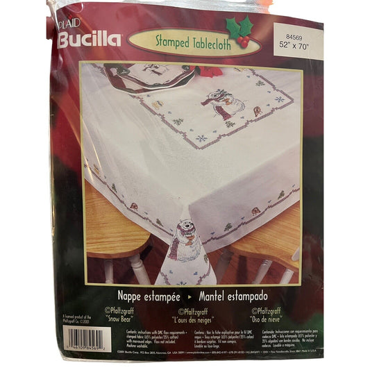 Bucilla Stamped Embroidery Kit 84569 Pfaltzgraff Snow Bear Tablecloth 52x70
