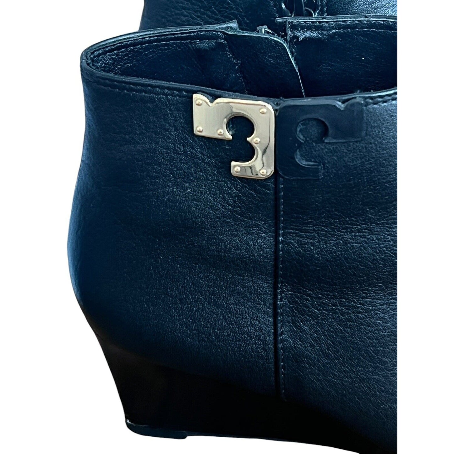 Tory Burch Brooke Black Ankle Wedge Woman Boots Size 9 EUC Pebbled Leather