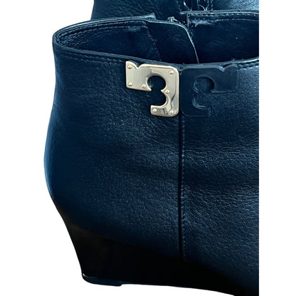 Tory Burch Brooke Black Ankle Wedge Woman Boots Size 9 EUC Pebbled Leather