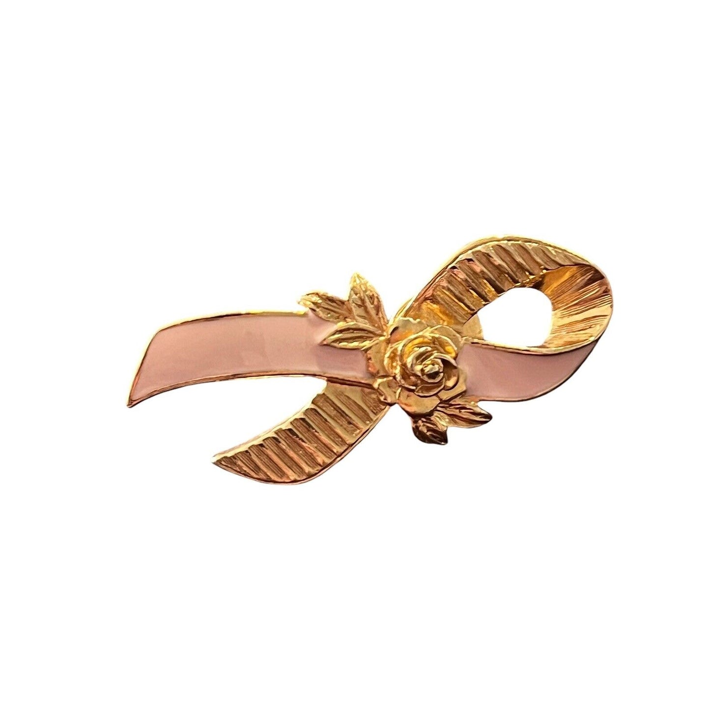 Avon Breast Cancer Awareness Pink Enamel Gold Tone Ribbon Brooch Metal Pin