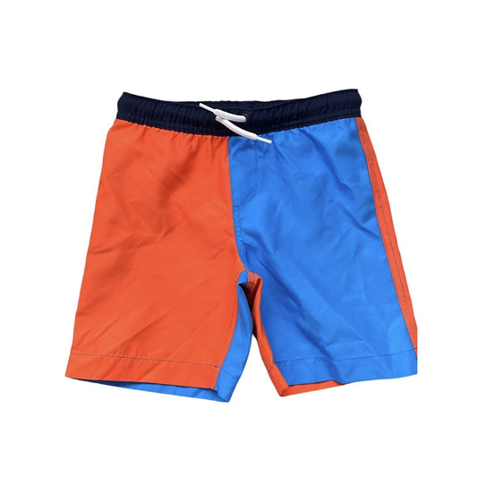 Size Small (4) Lands End Kids Navy Swim Trunks Swimsuit Blue Orange Color Block