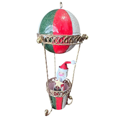 Metal Santa Claus Hot Air Balloon Christmas Ornament Holiday Painted