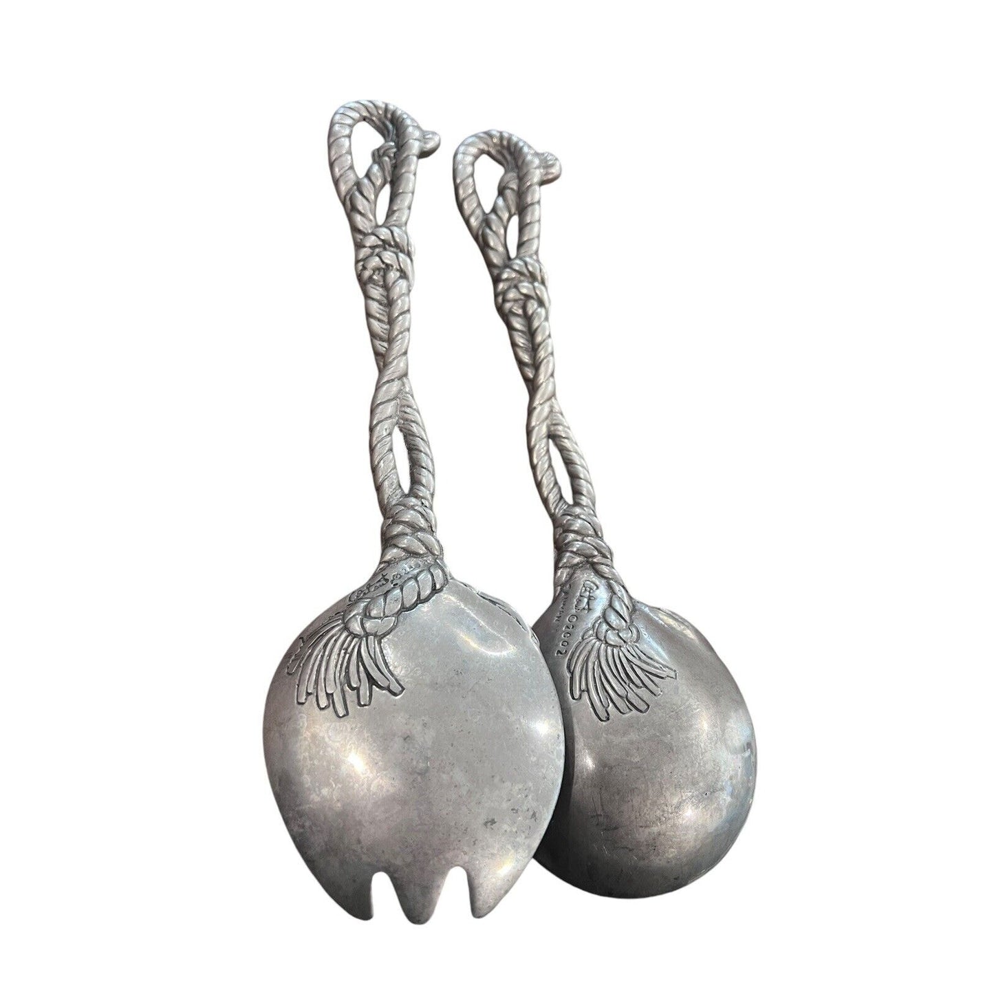 Vintage 2002 Arthur Court Pewter Nautical Rope Western Motif Salad Serving Set