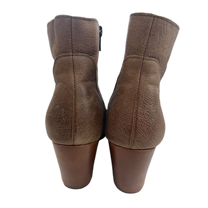 Size 9 Korks Tan Leather Burnished Toe Booties Side Zipper Cowgirl