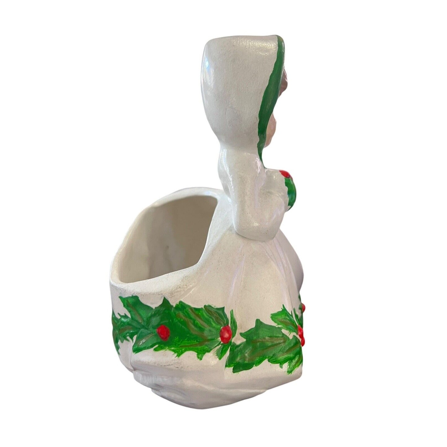 Vintage HOLLY GIRL Christmas Figurine Vase Large Planter 7x6x5 Handpainted