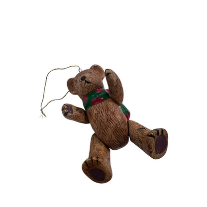 Ceramic Teddy Bear Christmas Ornament Scarf Articulated Jointed Handpainted 4”