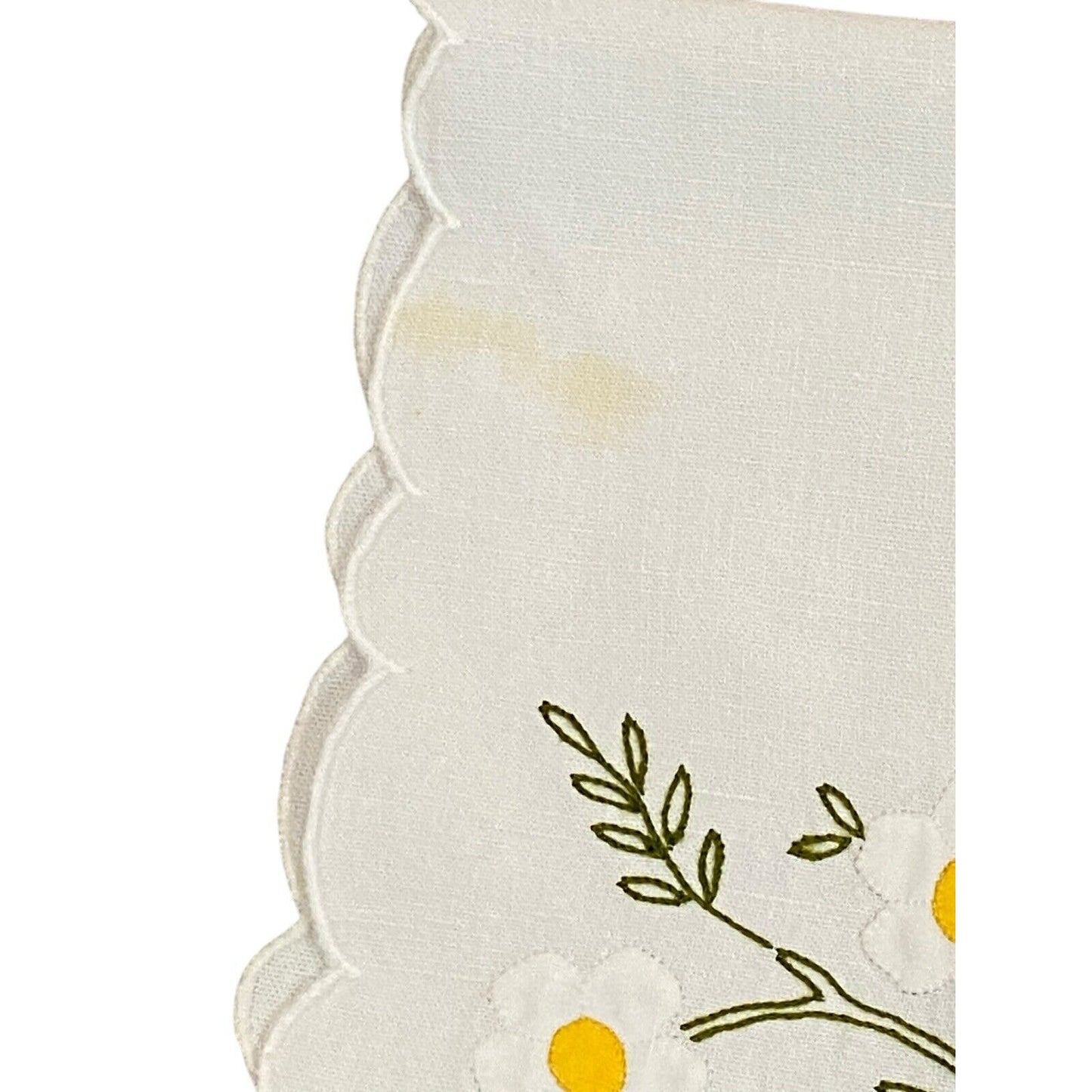 Vintage Embroidered Placemats (7) And Napkin (1) Floral Daisy White Yellow