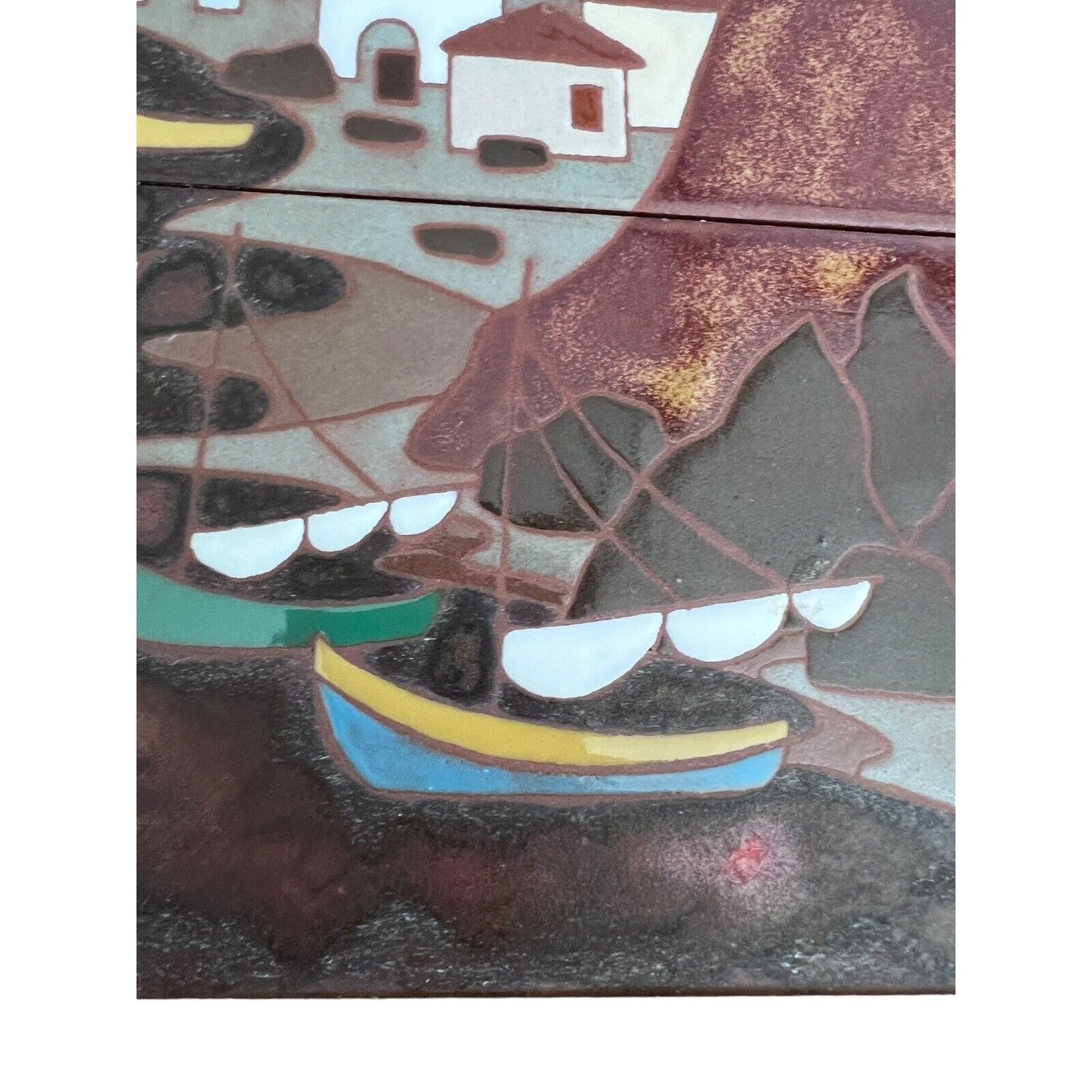 Angelos Tsakirakis Style Greek Framed Wall Art Tile Plaque Terracotta MCM Signed