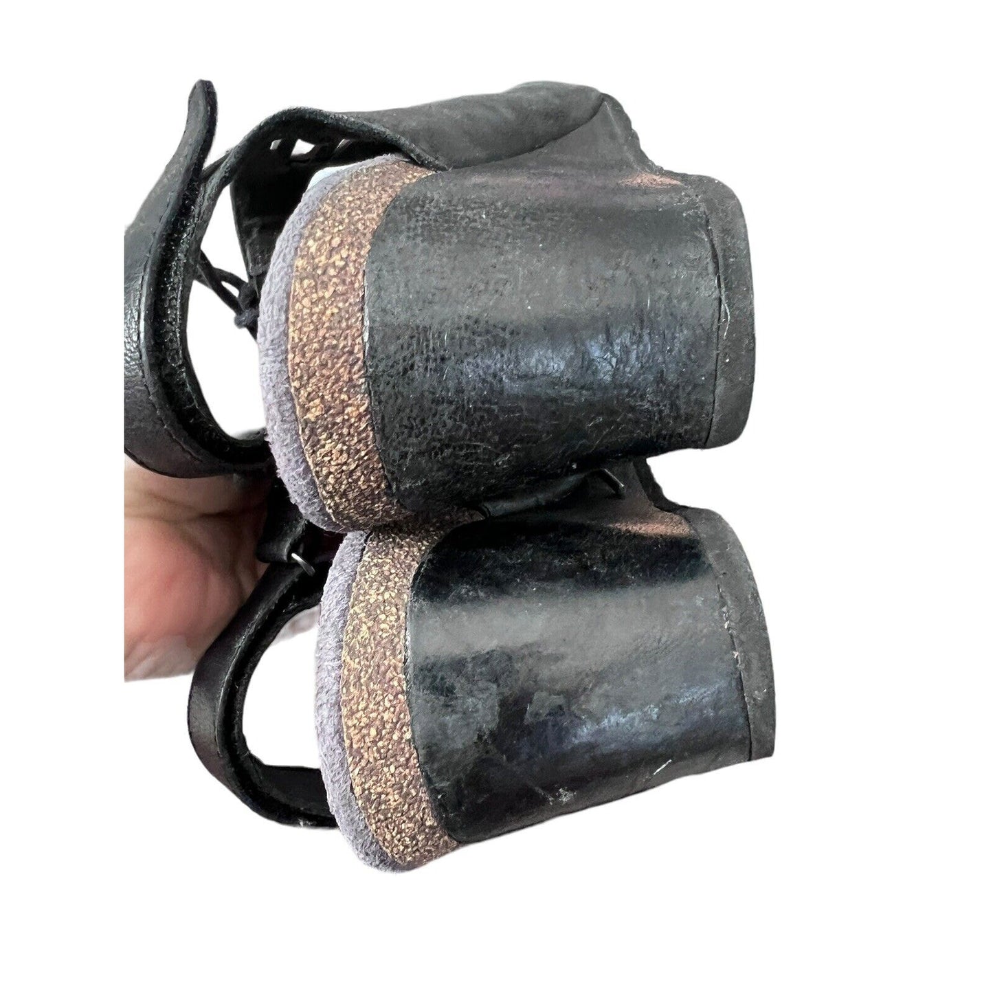 AETREX Women's Giselle Black Leather Lace Up Wedge Sandals Cut Outs Sz 10/41