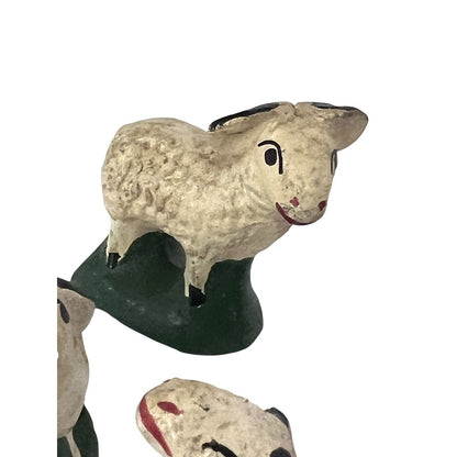 Vintage Sheep Nativity Christmas Clay Hand Painted Handmade Lot Of 4 Farm Rustic